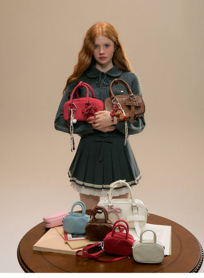 SunsetPark - Suede Bow Boston Handbag (Red / Brown / Floral / Blue / Pink)