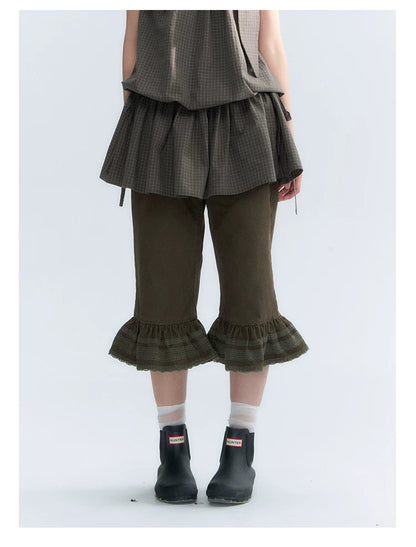 "Forest Cocoa" Dark Coffee Green Flare Capri Pants