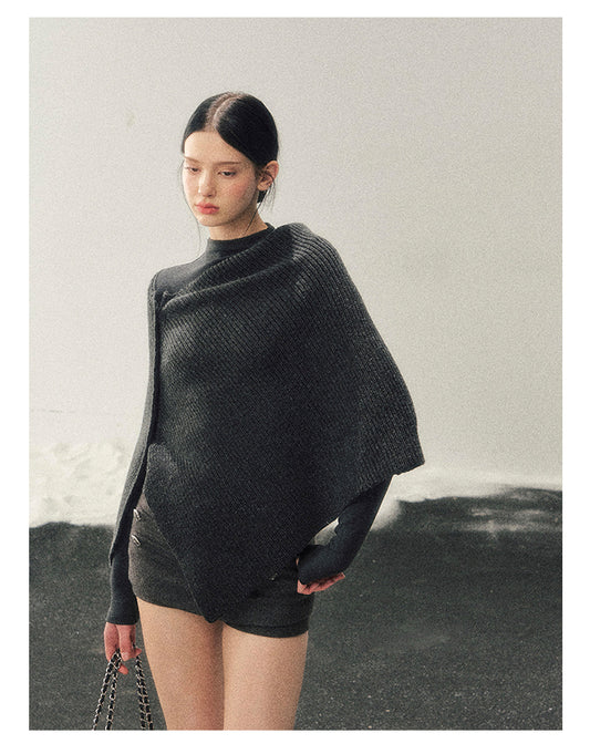 少也眼 “Dusk Finds Its Way Home” Korean Lazy Knit Shawl Two-Piece Set