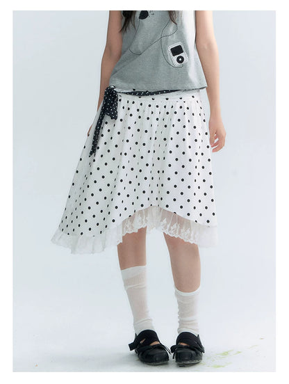 "Polka Poetry" Black & White Polka Dot Asymmetrical Cotton Skirt