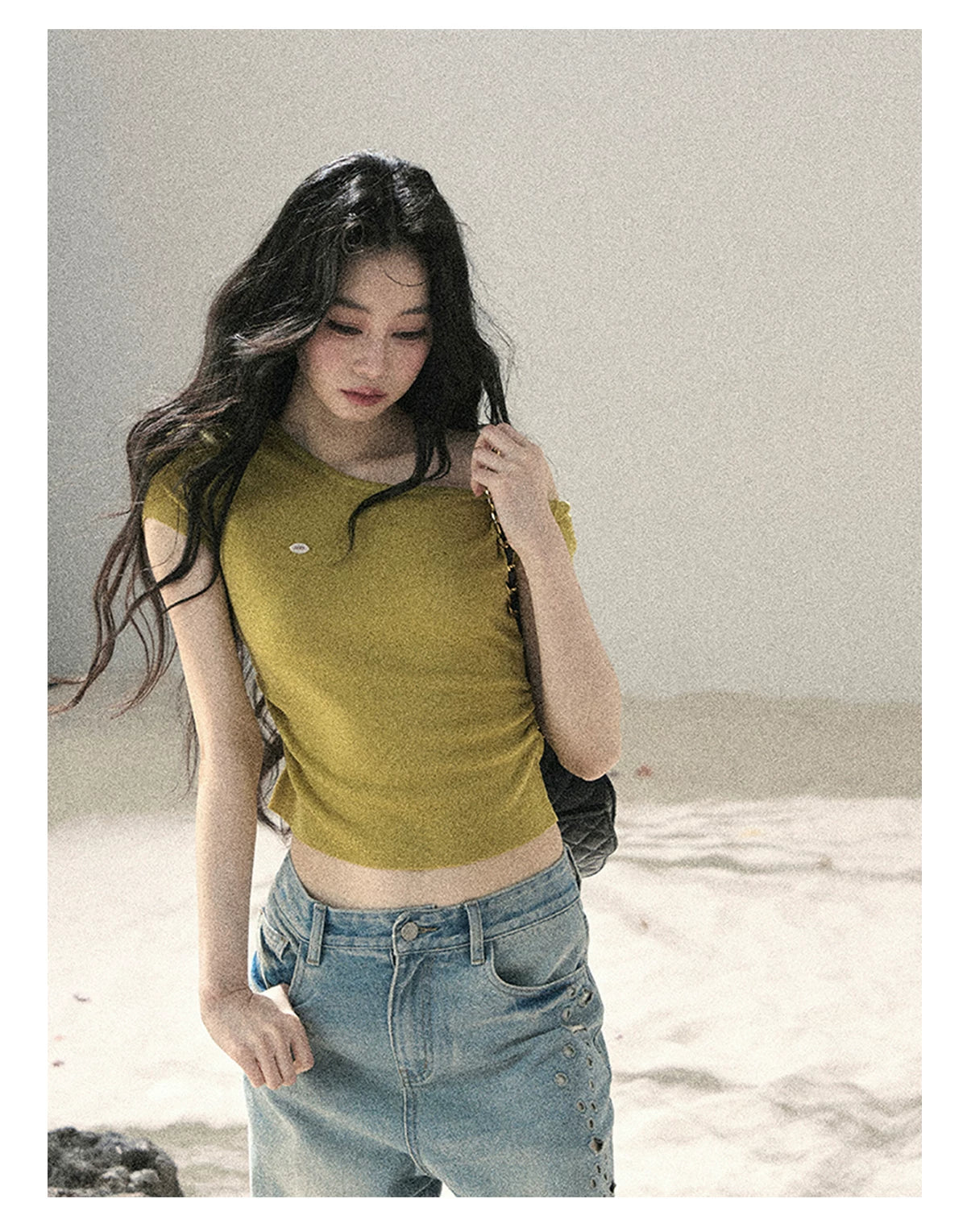 "Shape of the Wind" Forest Green One-Shoulder Twist Crop Top 6556585