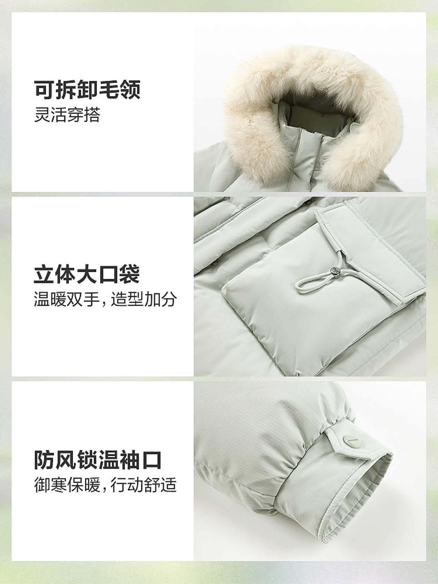 Urban Warm Fox-Fur Collar Mid-Length Down Jacket B40145212