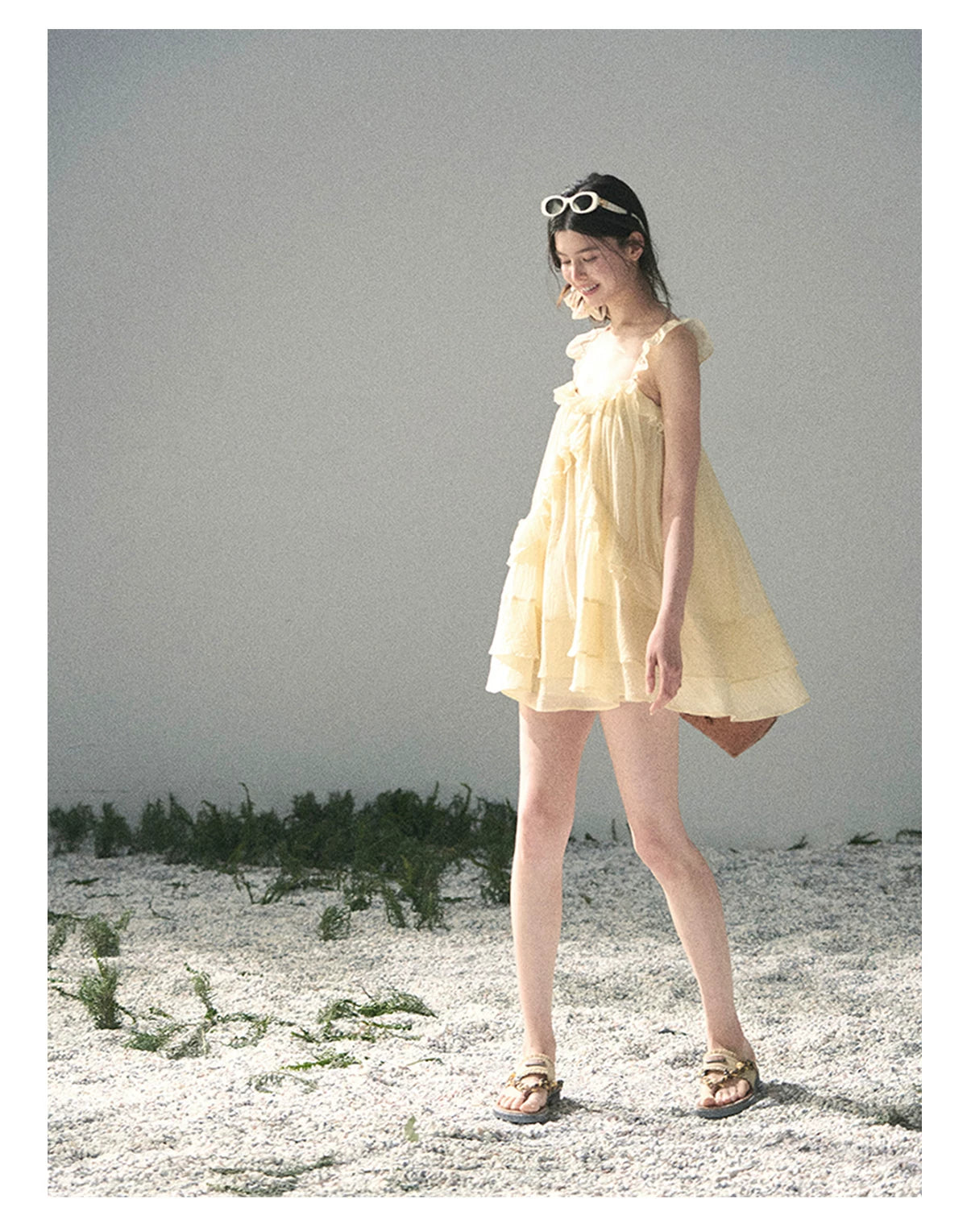 “Tenderly Entwined” Soft Butter Yellow Ruffle Babydoll Dress 4563543