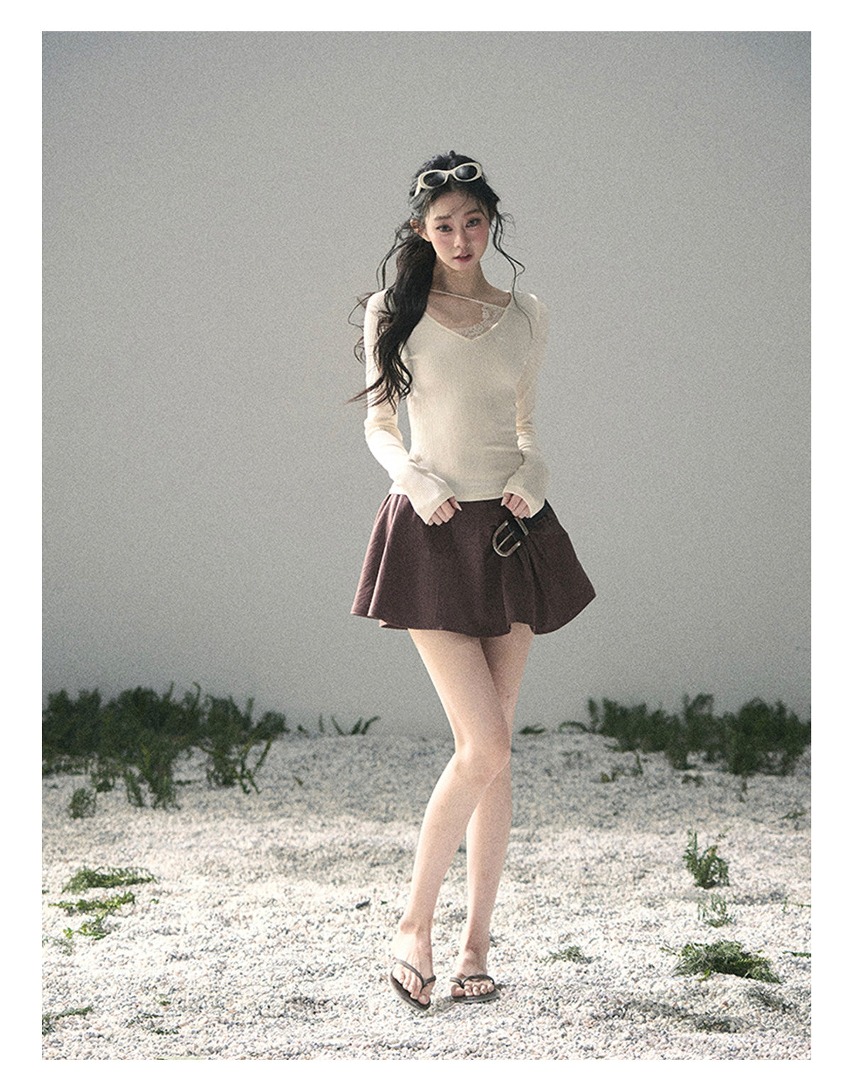 “Day & Night” Milk Apricot Lace Knit Top