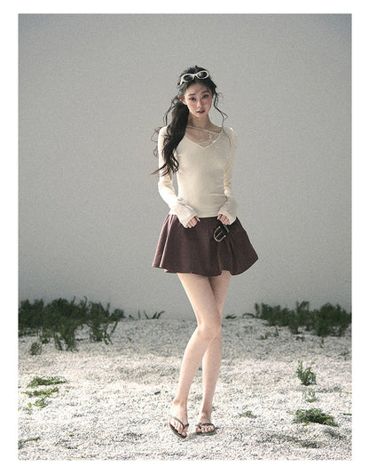 “Day & Night” Milk Apricot Lace Knit Top