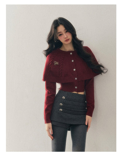 少也眼 "Miss Daisy" American Cable Knit Cape Sweater in Falu Red