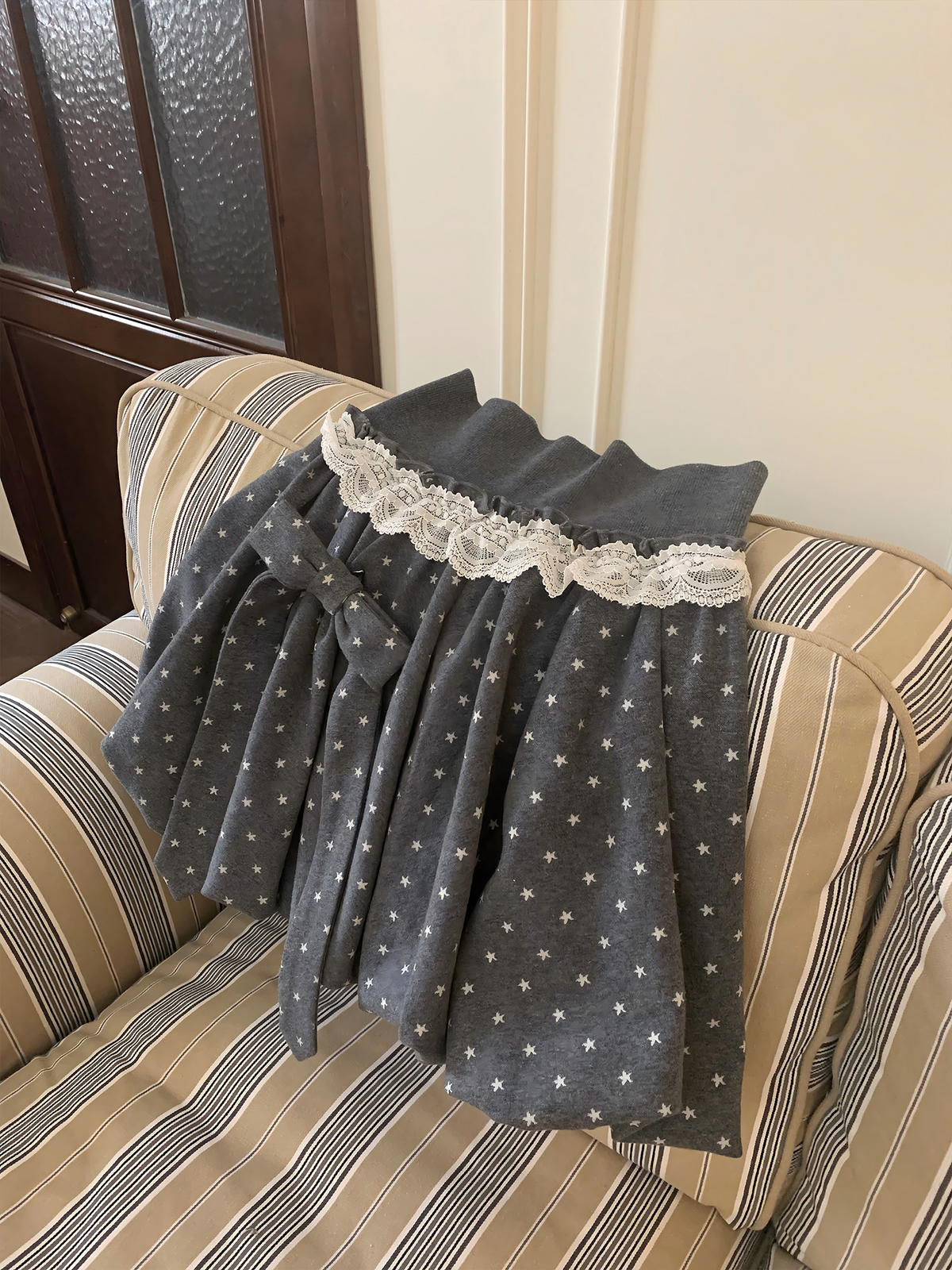 [[RF] “Starlit Twilight” Gray Star Print Bubble A-Line Mini Skirt