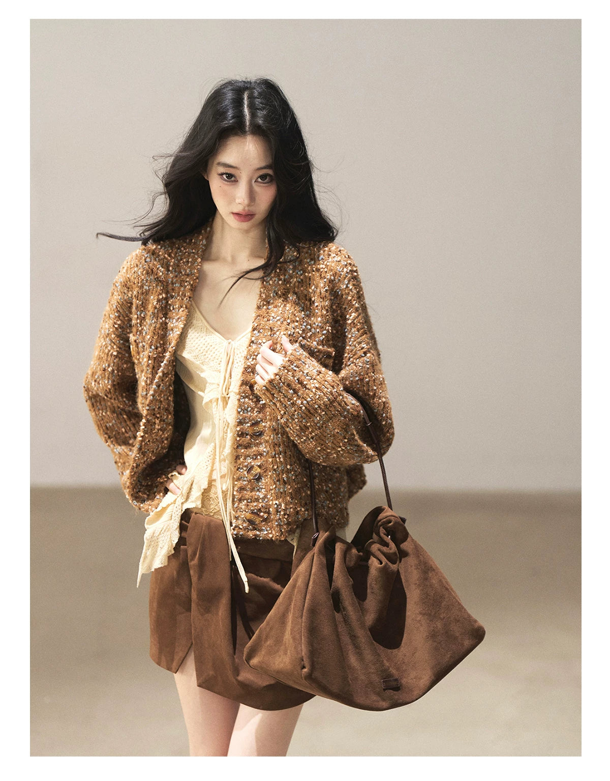 AOMALM - Toasted Pecan Marled Knit Cardigan