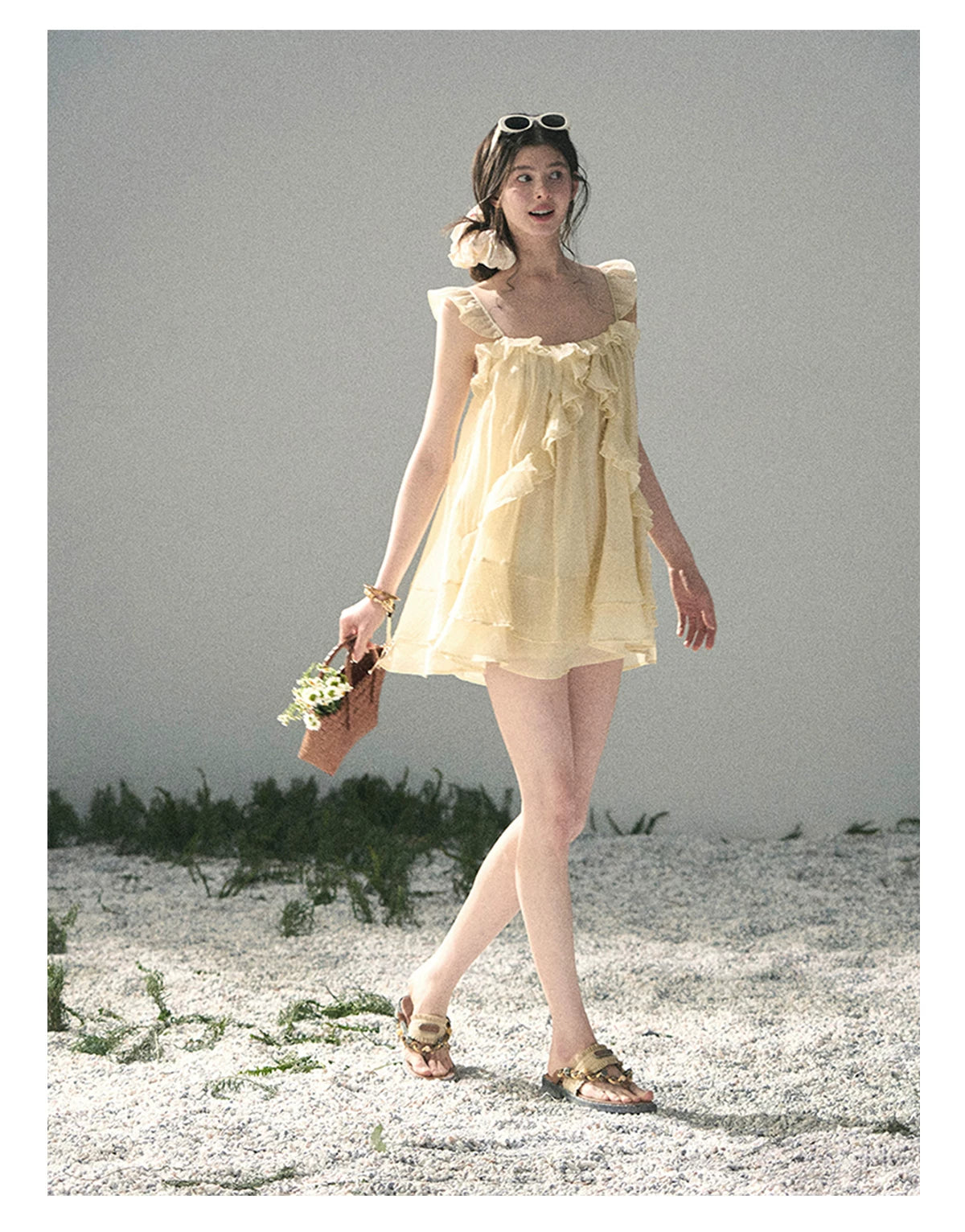 “Tenderly Entwined” Soft Butter Yellow Ruffle Babydoll Dress 4563543