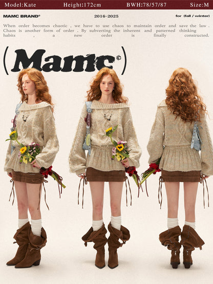 MAMC - Beige Cable Knit Tie-Waist Sweater WE835