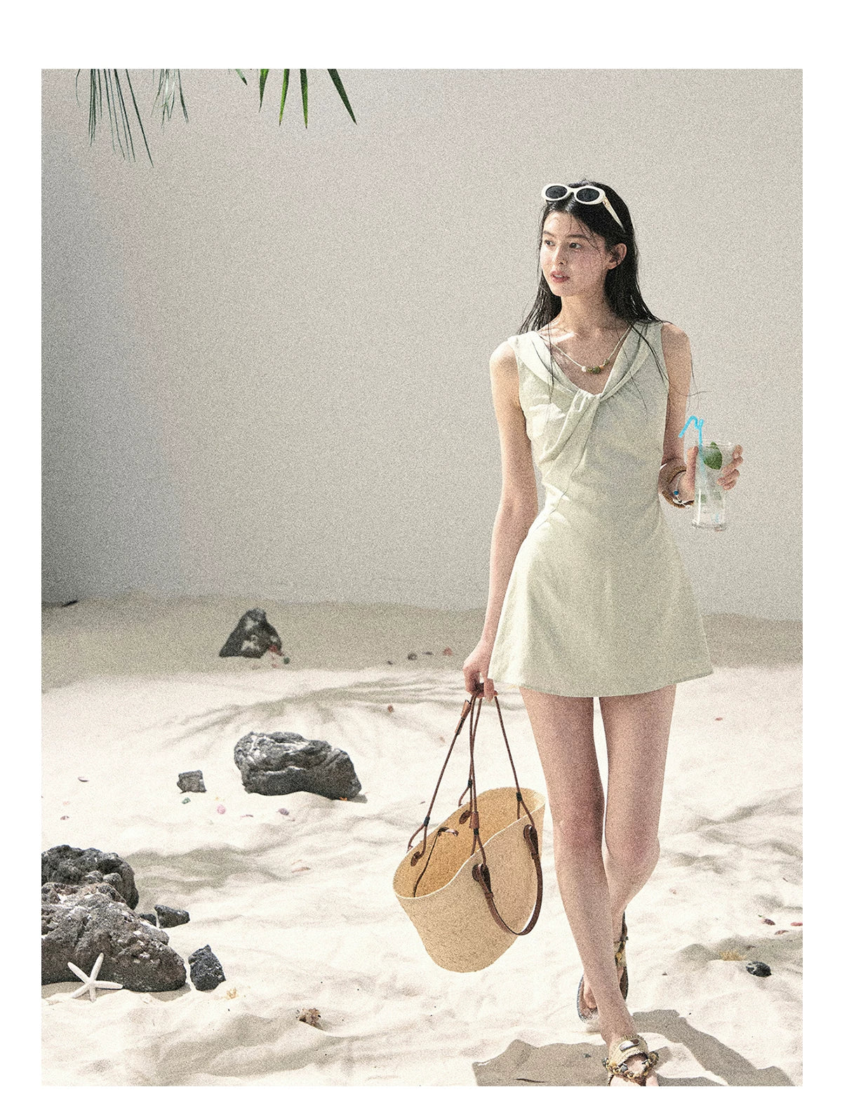 "Botanical Whisper" Sage Mist V-Neck Dress