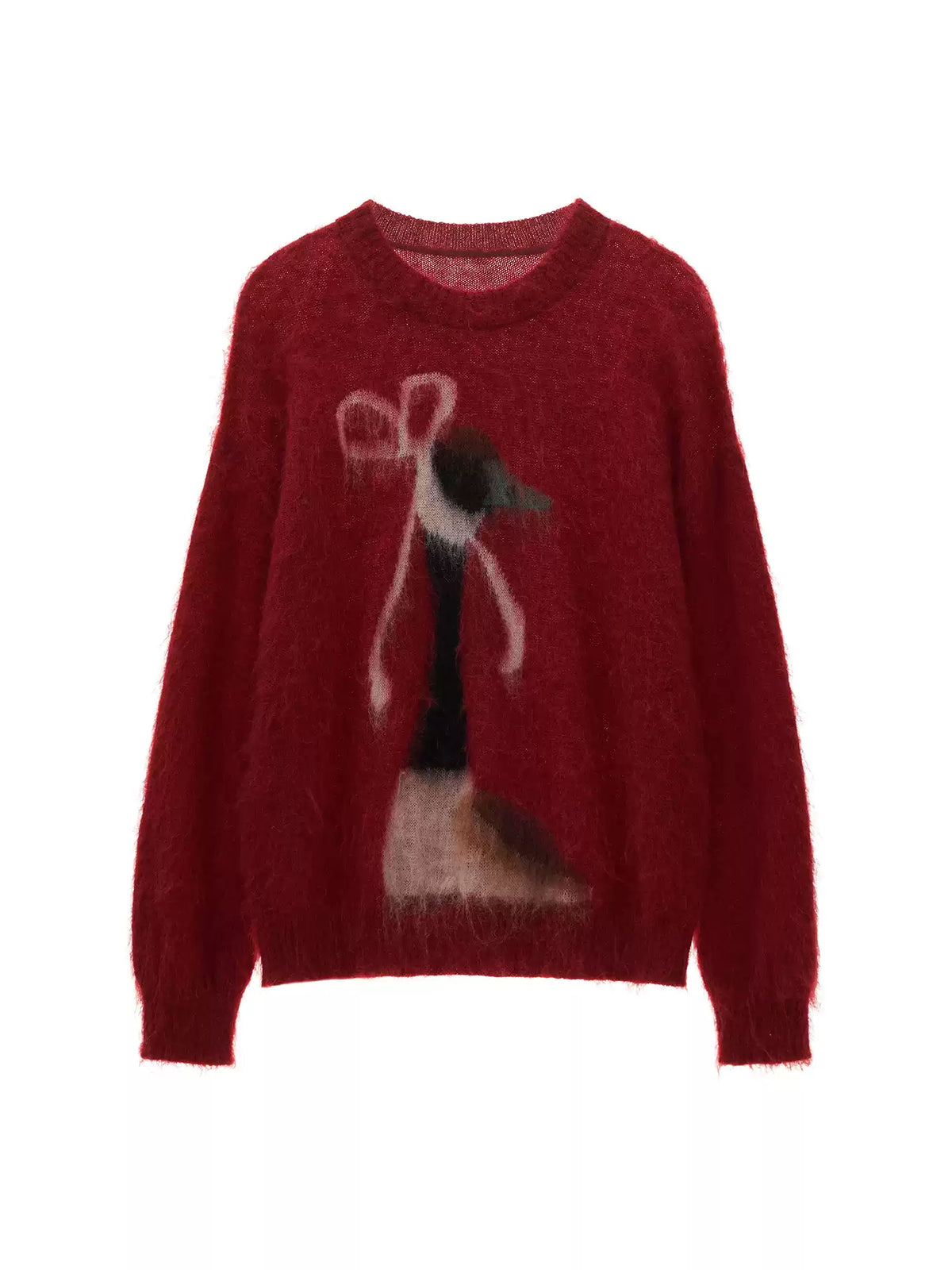 MAMC - Burgundy Bow Duck Jacquard Fuzzy Knit Sweater