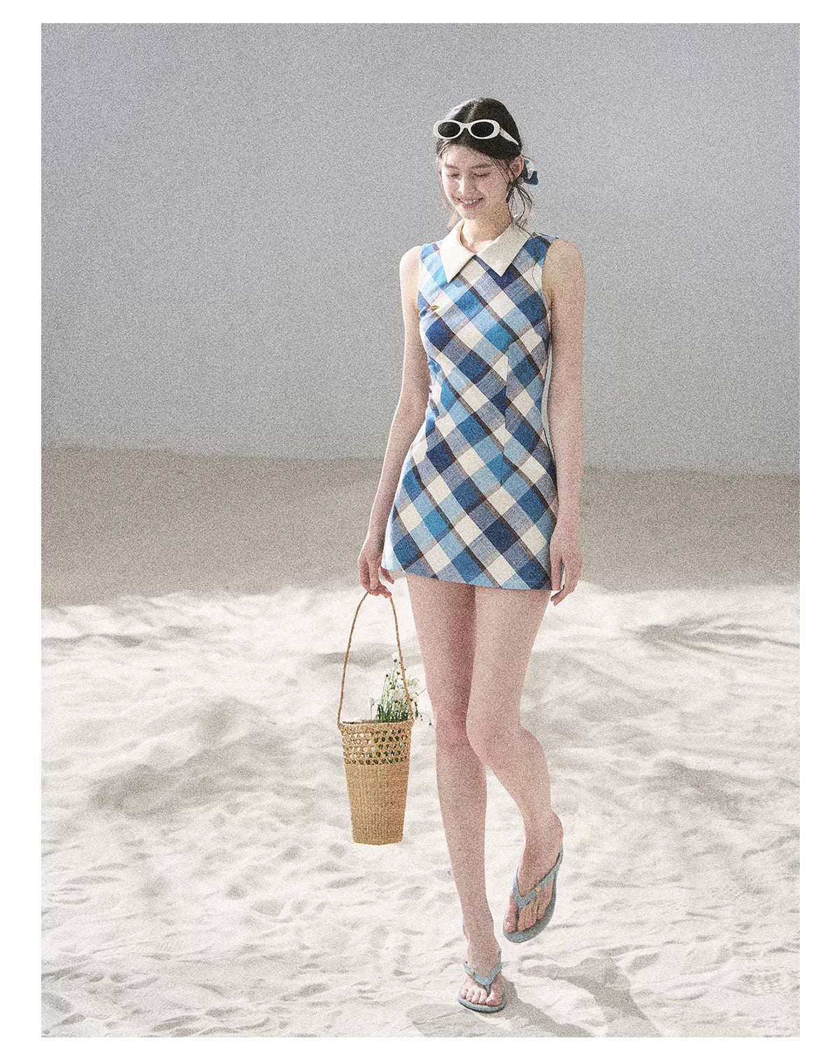 "Sunset by the Shore" Vintage Blue Plaid Polo Mini Dress 358648564