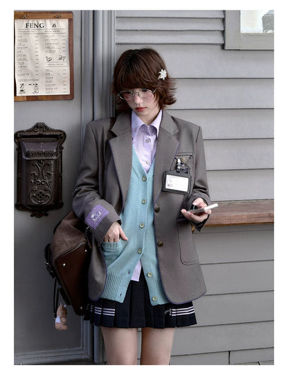 "Snow Lily Legacy" Gray Oversized School Blazer