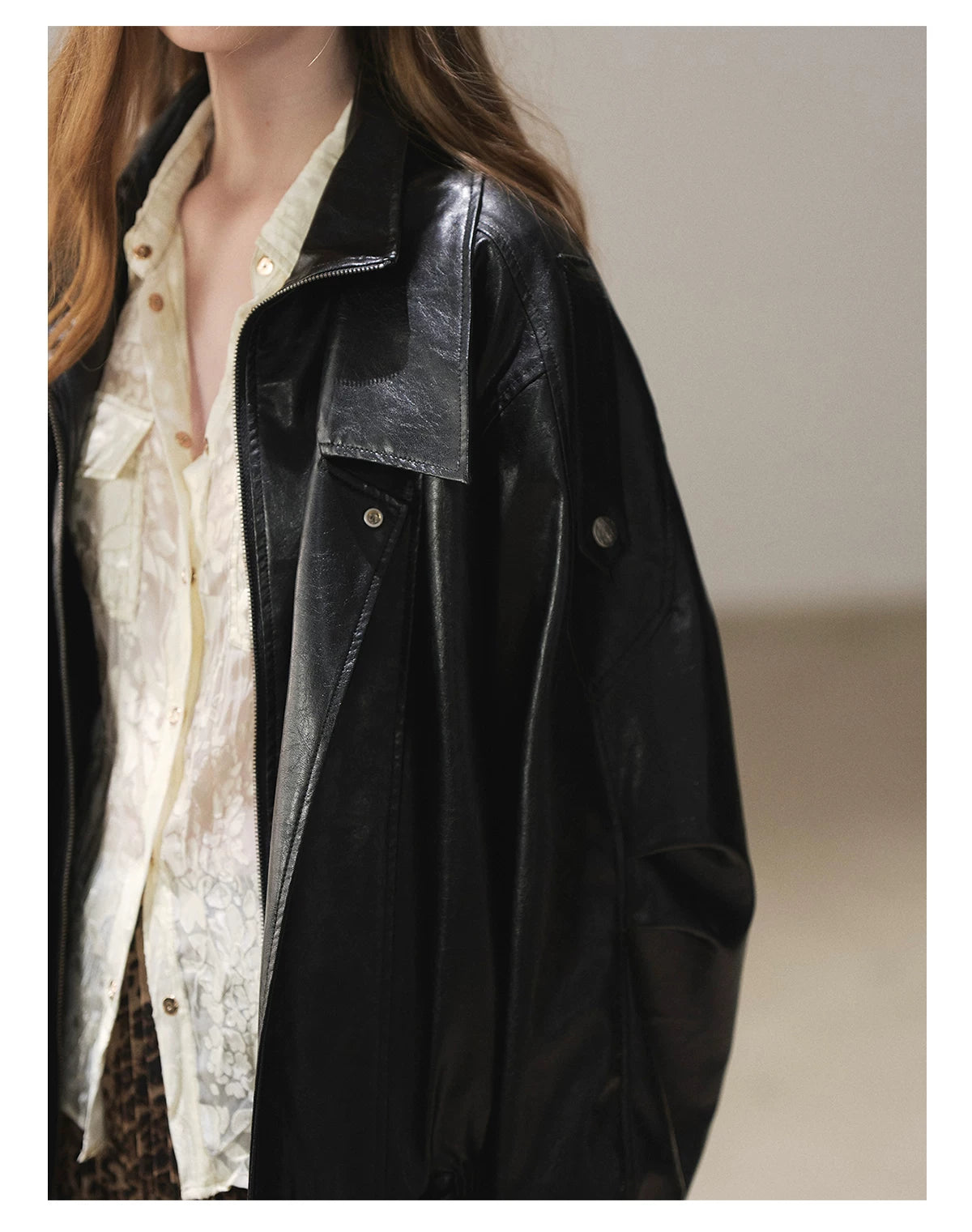 AOMALM - "Solo Journey" Quiet Black Oversized PU Moto Jacket