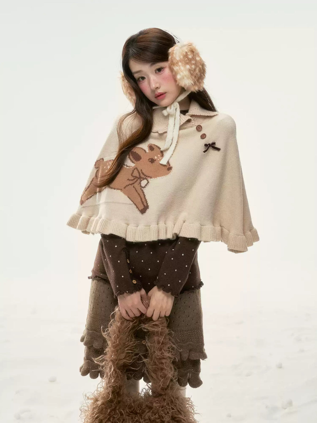 BIBIBENCY - Khaki Deer Knit Cape Sweater