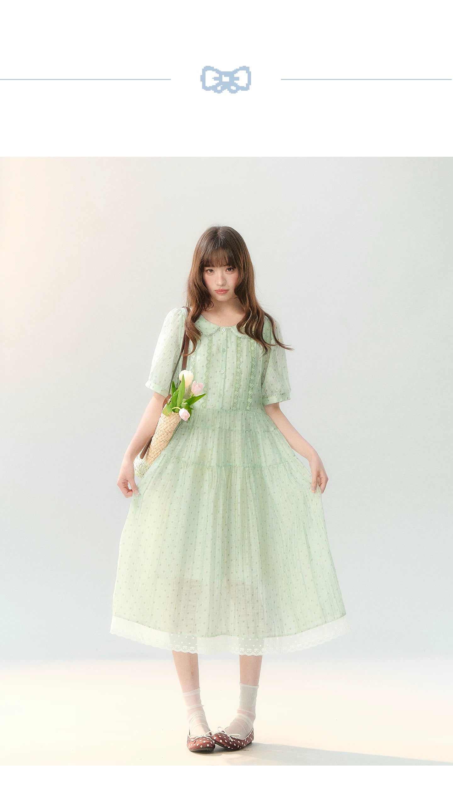 "Hyacinth Ballad" Sage Green Polka Dot Tiered Dress LL2026210