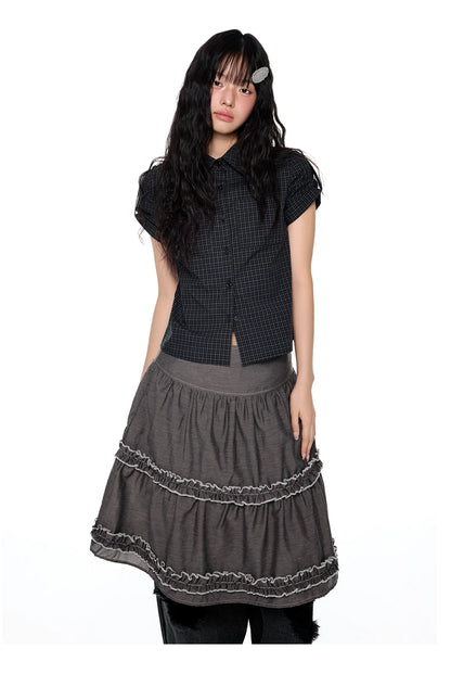 EZEK | Gingham Check Short Sleeve Shirt with Adjustable Sleeves
