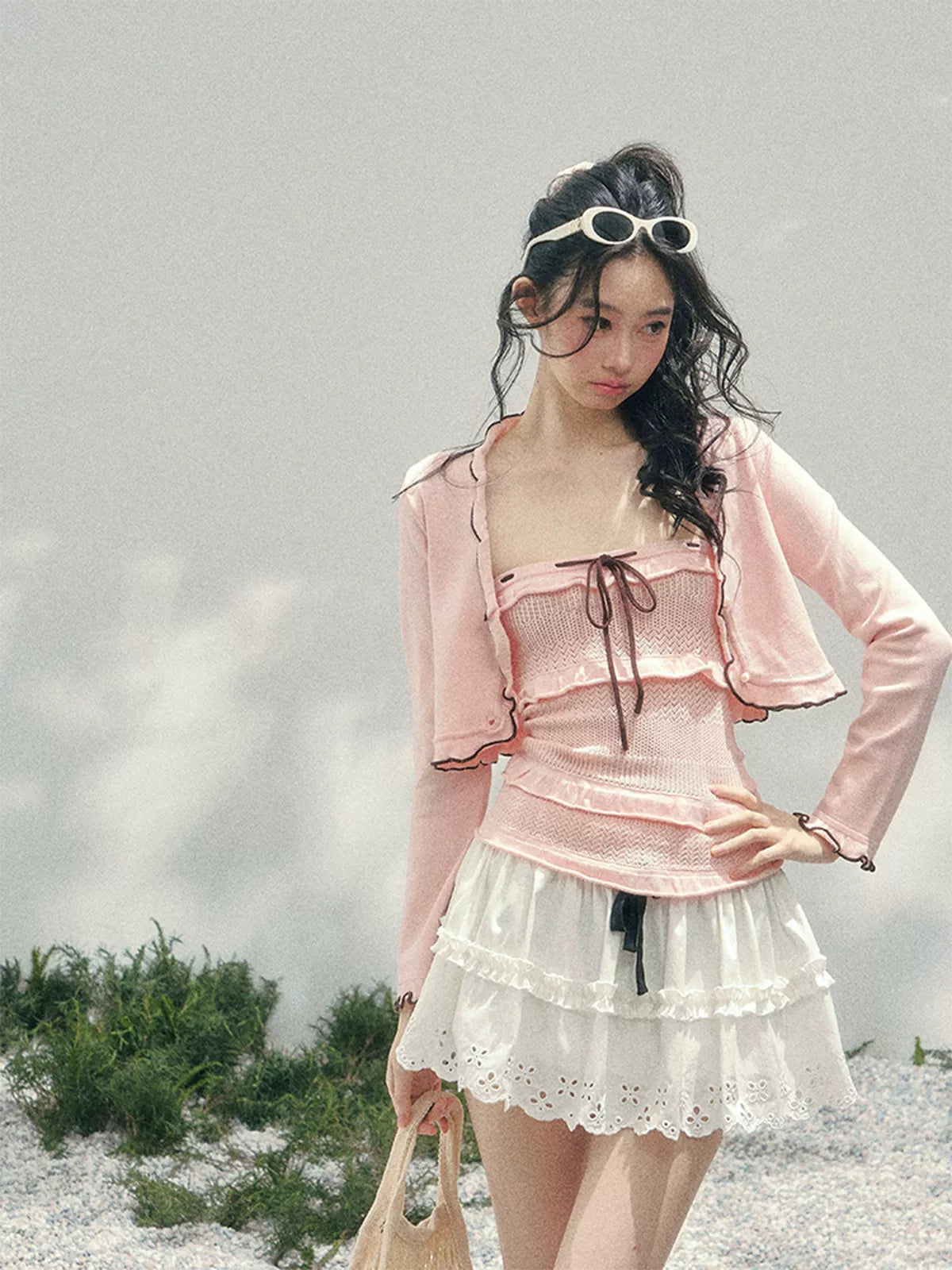 “Passing Through Her Dream” Knit Cardigan & Tube Top Set