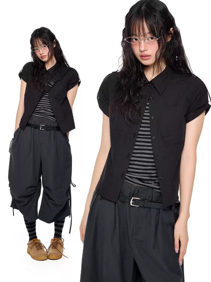 EZEK | Gingham Check Short Sleeve Shirt with Adjustable Sleeves