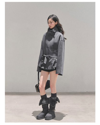 少也眼 “First Snow, Softened” Hepburn-Style Winter Trench Coat - Gray 941615