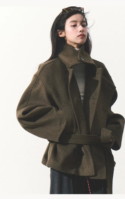 OAKMOO/ "The Flowers Are in Full Bloom" Jade Green Wool-Blend Short Belted Coat