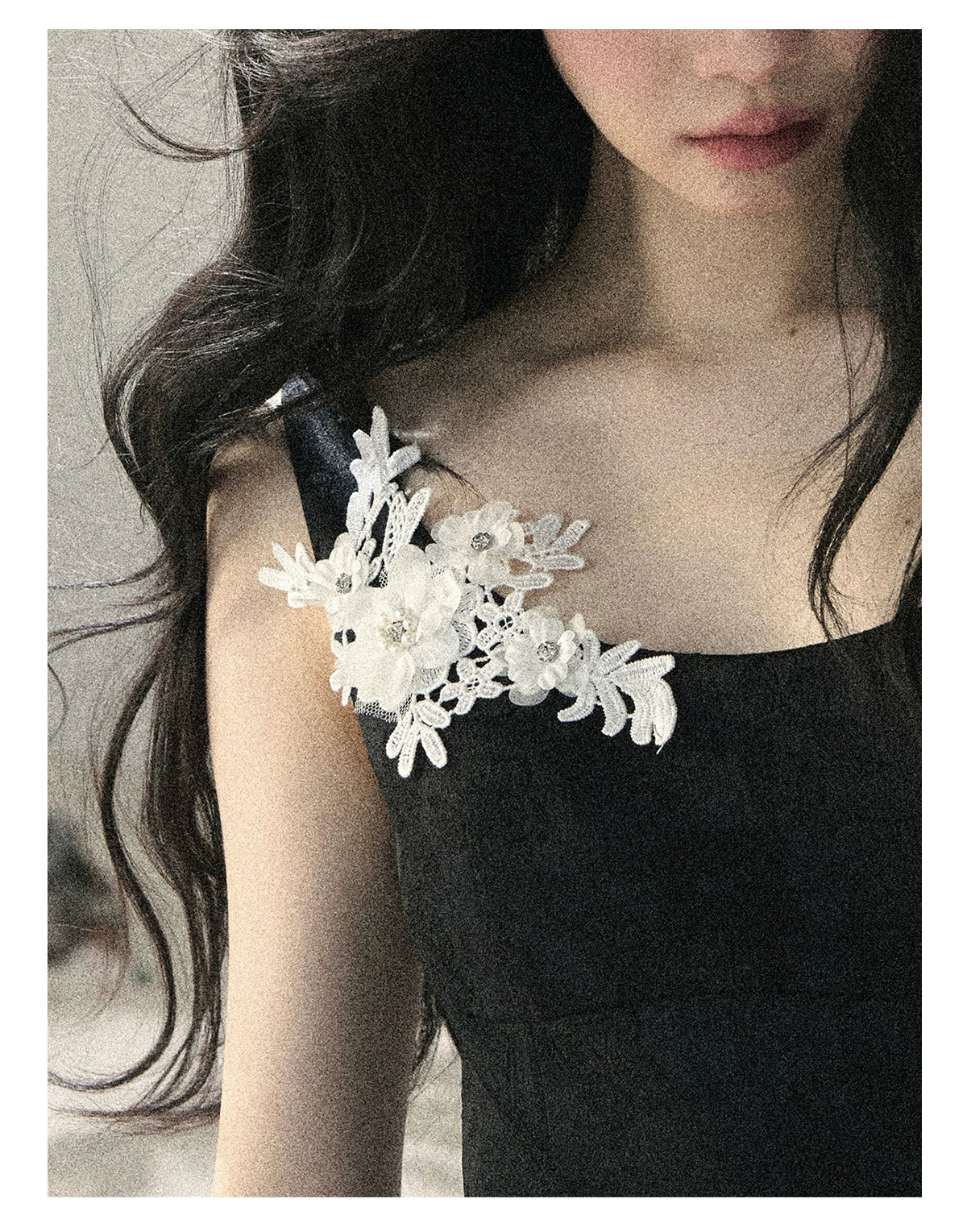 "Wisteria Climbing the Vines" Black Iris Floral Lace Puff Mini Dress 7645