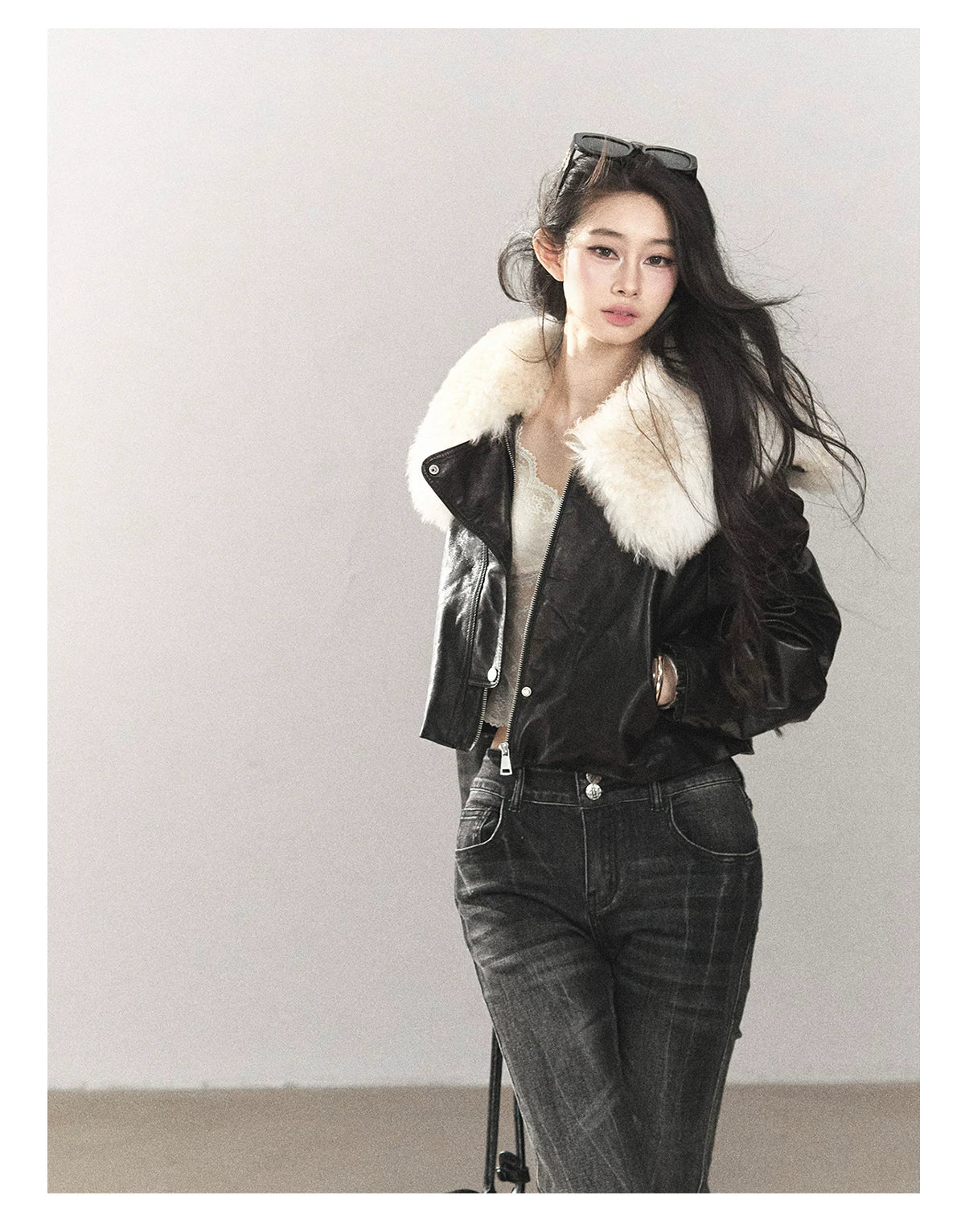 AOMALM - Black Lambskin Leather Goose Down Jacket
