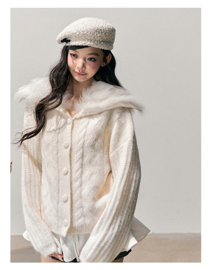 少也眼 “Gentle Echoes” French Fox-Fur Knit Cardigan 54554