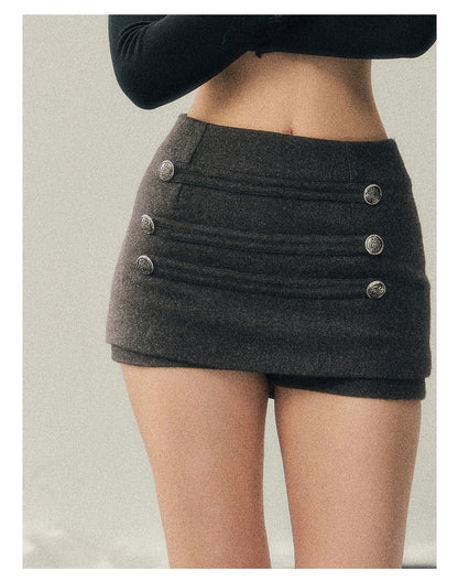 少也眼 “Wilderness Narrative Poem” Wool-Blend A-Line Skort/ Mini Skirt