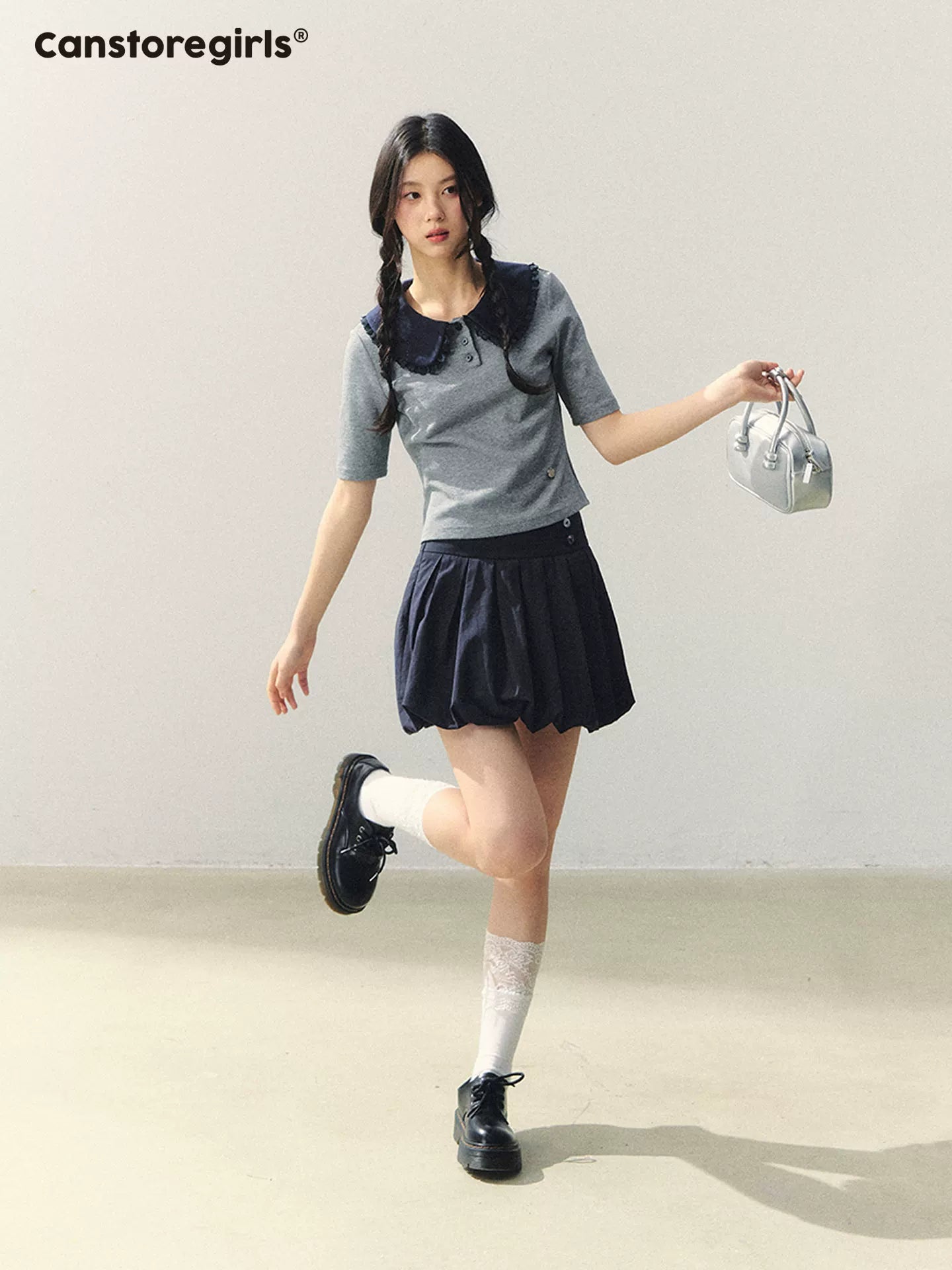 "Blue Collar Diary" Contrast Doll Collar Knit Tee YL2026054