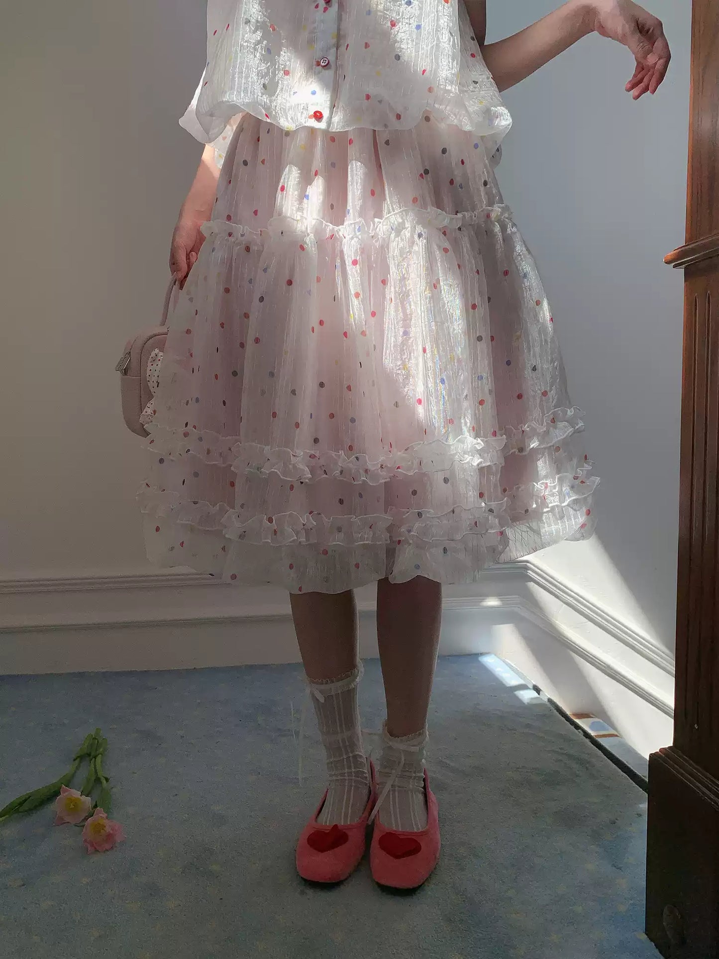 “Strawberry Boba Daydream” Pink Polka Dot Bubble Skirt Set