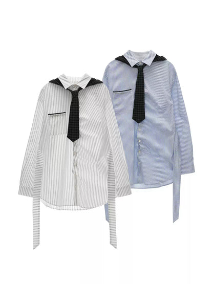 MAMC - Striped Long Sleeve Shirt with Tie (Blue Stripes)