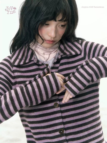 JOVYLLE - Purple Striped Knit Long-Sleeve Layering Top