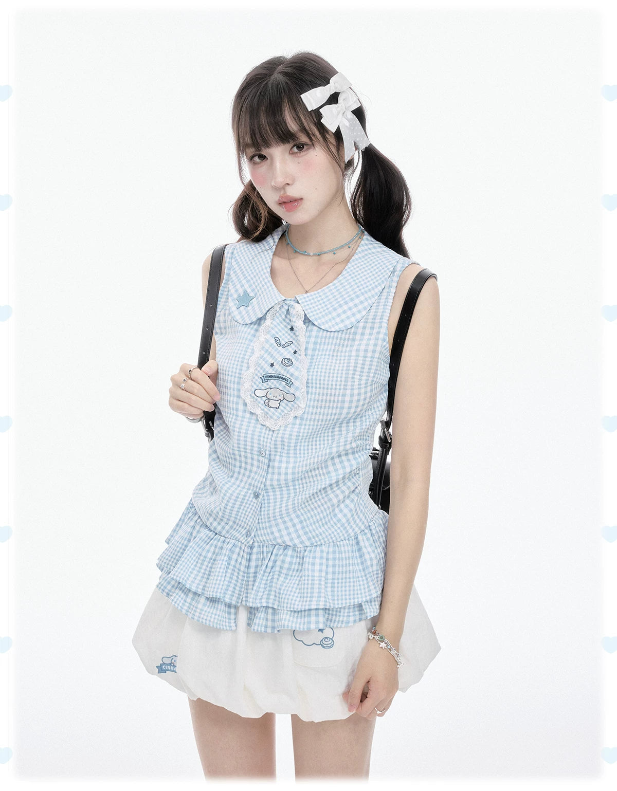 Two Ways to Wear! Cinnamoroll Cropped Cardigan / Round-Neck Blouse / Bubble Skort