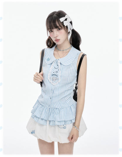 Two Ways to Wear! Cinnamoroll Cropped Cardigan / Round-Neck Blouse / Bubble Skort