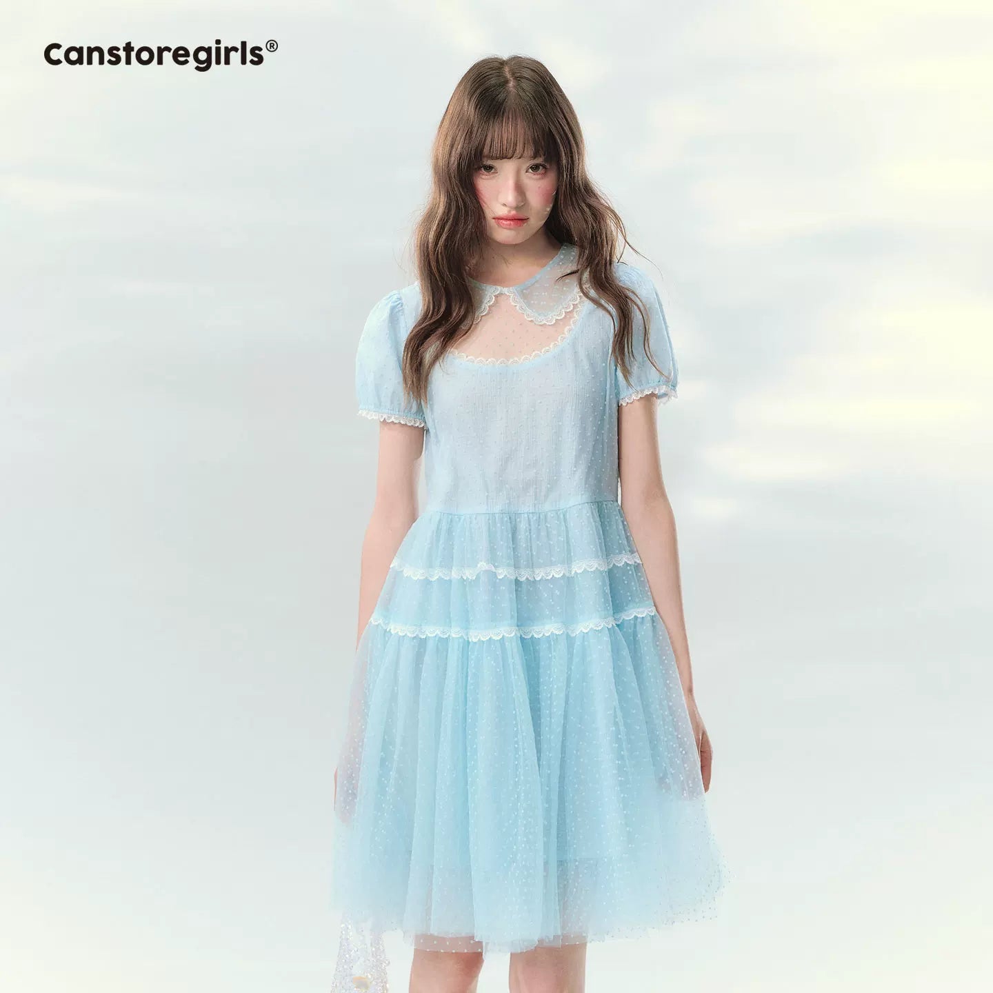 “Ice Blue Polka Dream” Blue Polka Dot Tiered Mini Dress