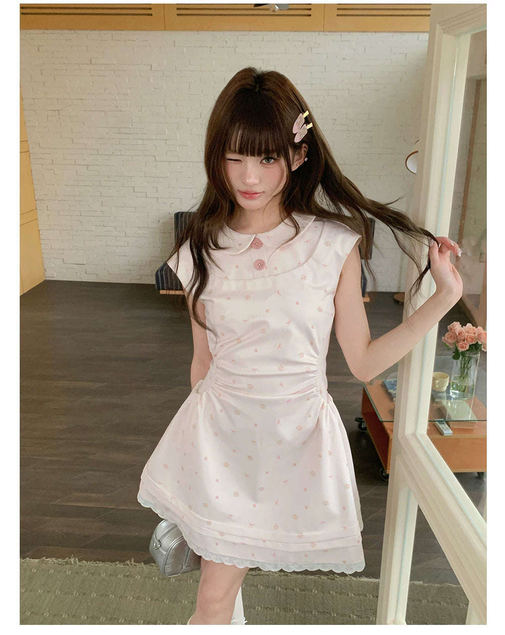 “White Tea Daydream” Pink Peter Pan Mini Dress