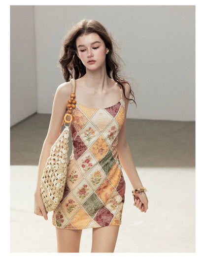 "In Her Lingering Gaze" Van Dyke Brown Floral Cami Bodycon Mini Dress