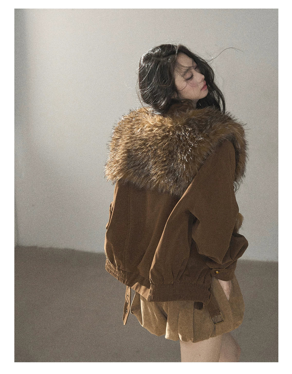 AOMALM - “Velvet Collar in the Evening Breeze” Chestnut Brown Faux Fur Shawl