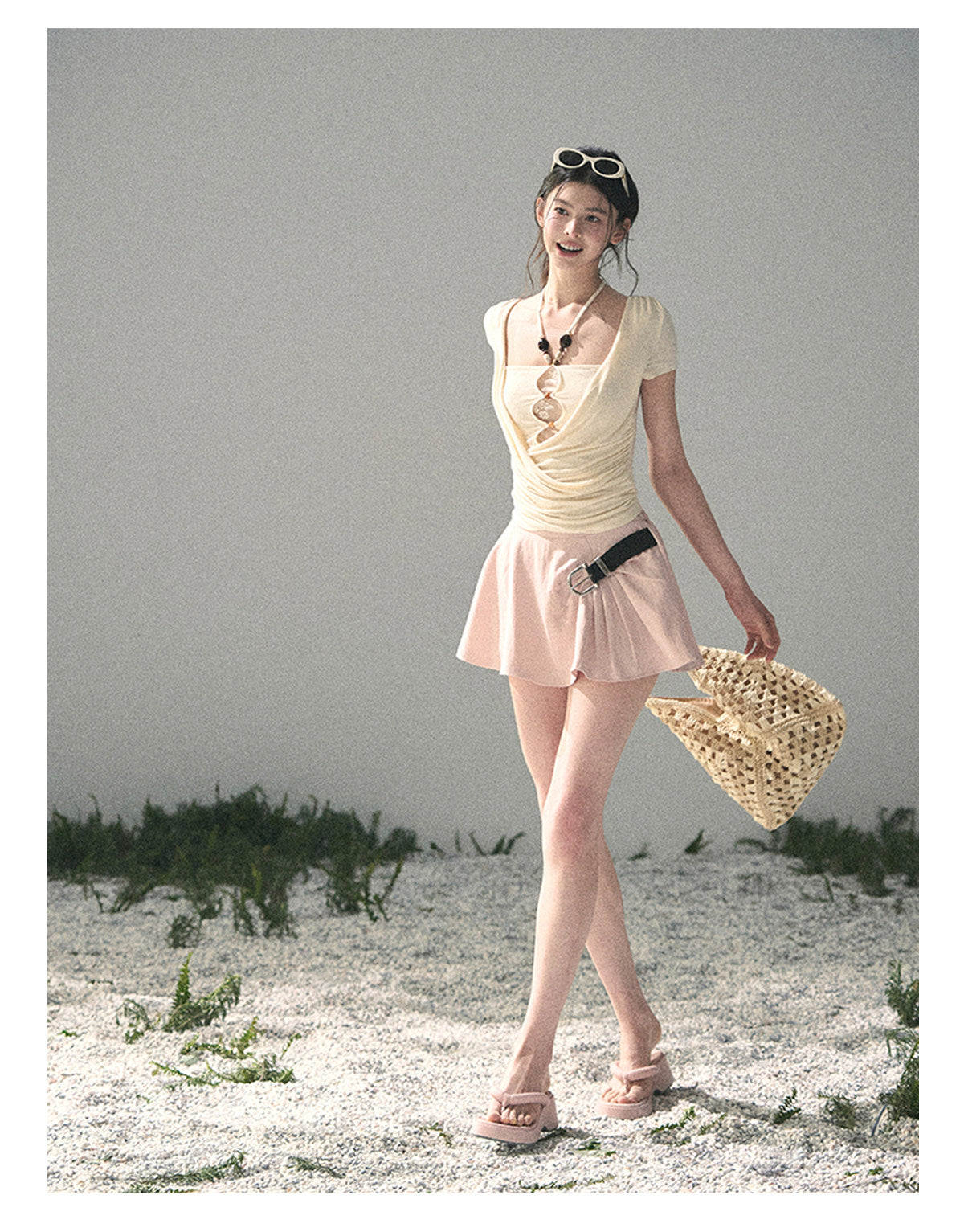“Soft Veil Muse” Cream Apricot Layered Halter Lace Top