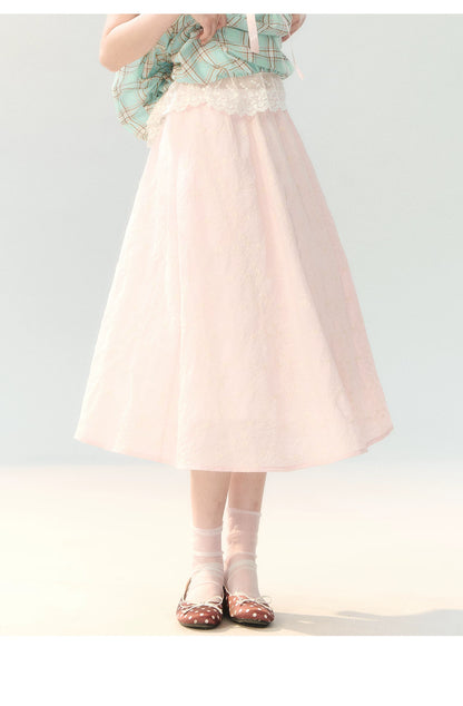 "Mint Peach Whisper" Mint Green Plaid Embroidered Skirt Set LL2026196