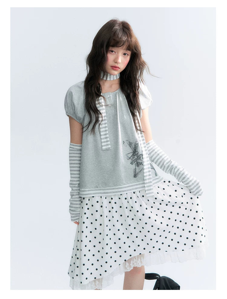 "Polka Poetry" Black & White Polka Dot Asymmetrical Cotton Skirt