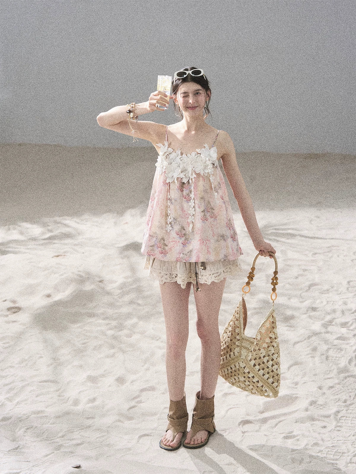 "Unscripted Romance" Dried Rose Embroidered Floral Cami Top