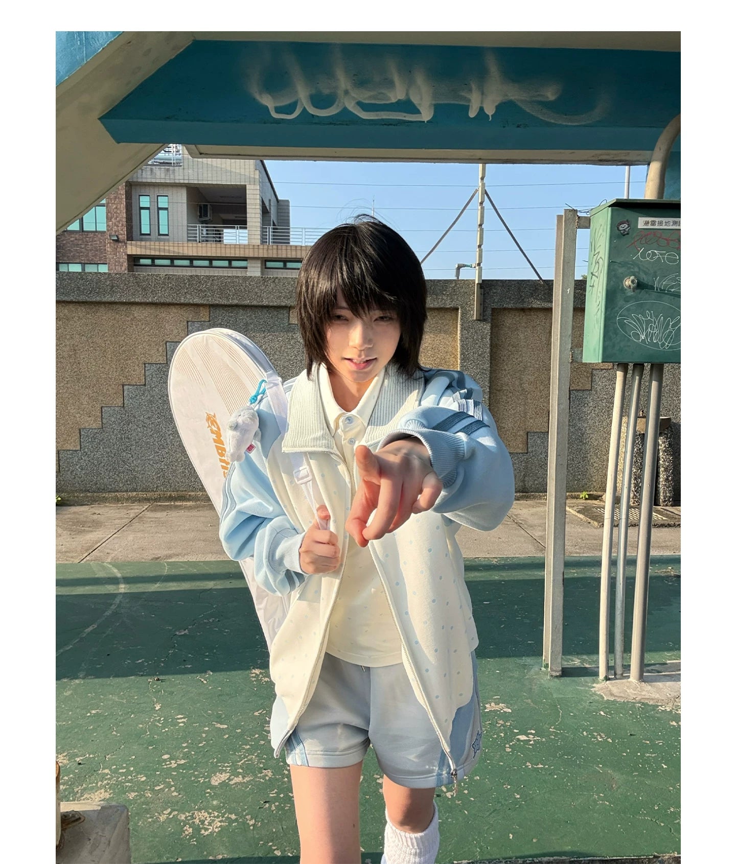 "Spring Breeze" Blue & White Polka Dot Track Jacket