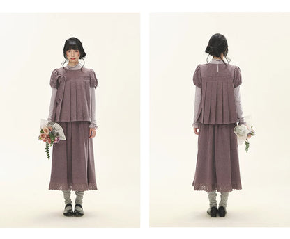 "Whispers Between Pleats" Gray Grape Purple Pleated Top & Maxi Skirt Set