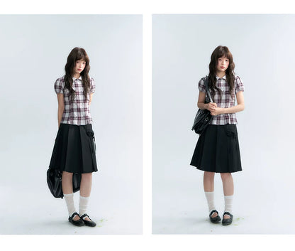 "Violet Mist Bow" Purple Brown Plaid Blouse