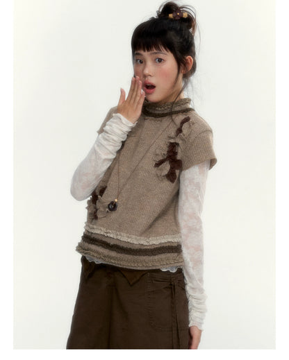 “Wild Caramel” Brown Washed Layered Ruffle Bow Pocket A-Line Skirt