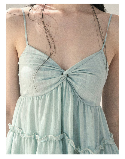 "Mossy Stone Steps" Primrose Green Tiered Cami Mini Dress