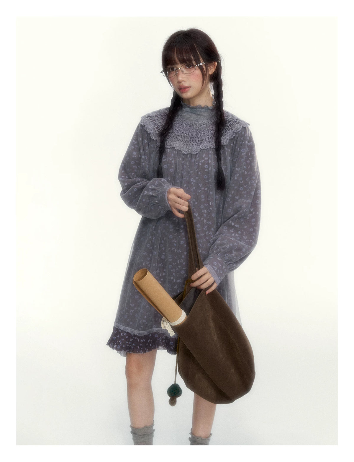 “Everyday Mist” Jacquard Lace Layering Top ( Ivory / Fog Gray )